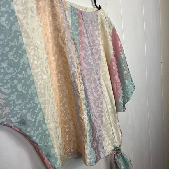 Vintage Satin Pastel Striped Oversized Blouse Sz S - Picture 5 of 11